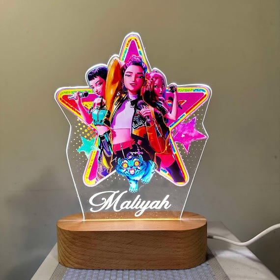 Personalised  Demon Hunter Kpop Night Light |Custom Name | birthday gift | Kid nursery room| table lamp|Wooden light Huntrix
