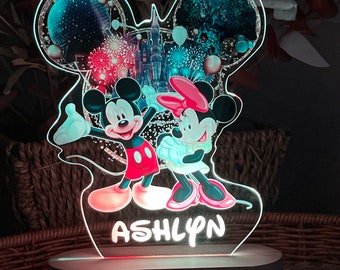 Personalised Minnie and mickey mouse Colourful  Night Light/ 16 Colours Change Remote / Birthday Gift/ Christmas Present/ 3D Acrylic