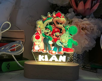 Personalised  Supermario and Friends  Colourful  Night Light/ 16 Colours Change Remote / Birthday Gift/ Christmas Present/ 3D Acrylic