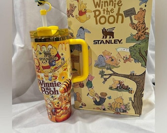 Print Winnie Pooh Honey Stanley Tumbler, 40oz Custom Water Bottle Gift box