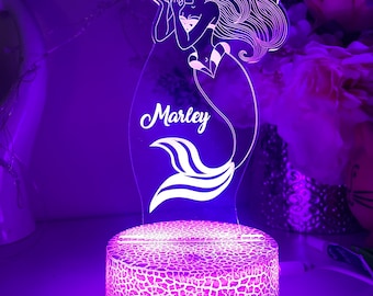 Personalised Little Mermaid |Table Lamp|16 Colours Remote|Birthday Gift| Ariel lamp| girl room night light