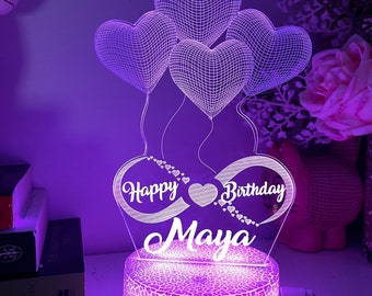 Personalised  love heart Balloons Infinity |Table Lamp|16 Colours Remote|Birthday Gift|Acrylic|Gift for Kid|Aniversary Lamp| Family