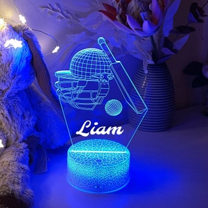 Personalised Cricket Bat Ball    |Table Lamp|16 Colours Remote|Birthday Gift|Kid room decoration Unique gift|Night Light |gamer