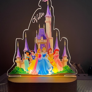 Personalised Disney Princess Night Light |Custom Name | birthday gift | Kid nursery room| table lamp|Wooden light