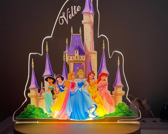 Personalised Disney Princess Night Light |Custom Name | birthday gift | Kid nursery room| table lamp|Wooden light