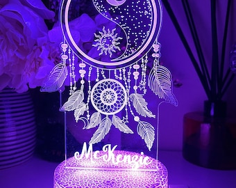 Spersonalizowany łapacz snów | Lampa stołowa | Pilot 16 kolorów | Prezent urodzinowy | Lampka nocna | Lampa dla nastolatka | Prezent świąteczny