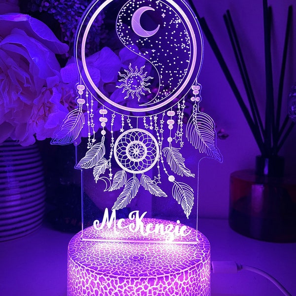 Personalised Dream catcher |Table Lamp|16 Colours Remote|Birthday Gift|Night Light| Teenager Lamp|Christmas Gift