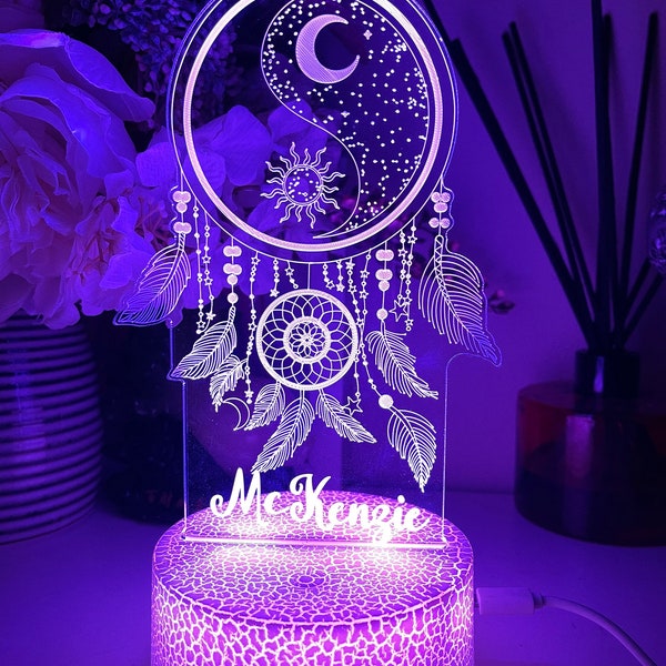 Attrape-rêves personnalisé | Lampe de table | Télécommande 16 couleurs | Cadeau d'anniversaire | Veilleuse | Lampe adolescente|Cadeau de Noël