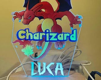Personalized Charizard Dragon Night Light | Custom Name, Kid's Room Decor