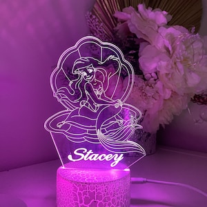 Personalised Little Mermaid  |Table Lamp|16 Colours Remote|Birthday Gift|Acrylic|Gift for Kid|Custom Name