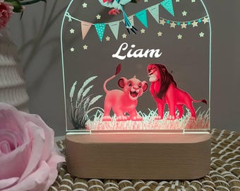 Personalised Lion King Night Light |Custom Name | birthday gift | Kid nursery room| table lamp|Wooden light