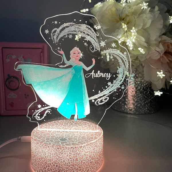 Elsa personnalisée | Veilleuse colorée/16 couleurs changeantes à distance/cadeau d'anniversaire/cadeau de Noël/acrylique 3D