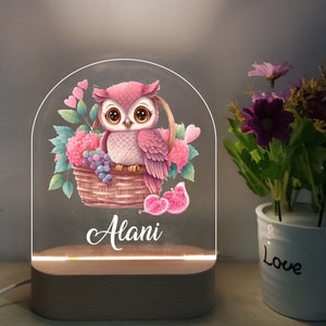 Personalised Cute owl Christmas |Custom Name| Birthday Gift|Wooden Base| Kid nursery Room decor