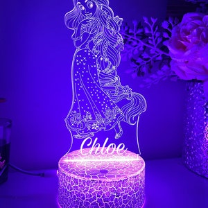 Personalised  3D Rapunzel princess |Table Lamp|16 Colours Remote|Birthday Gift|Acrylic|Gift for Kid|Custom Name