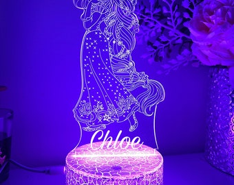 Personalised  3D Rapunzel princess |Table Lamp|16 Colours Remote|Birthday Gift|Acrylic|Gift for Kid|Custom Name