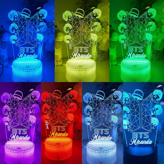 Personalized BTS 3D Night Light | 16 Color Remote, Kpop Music Lamp