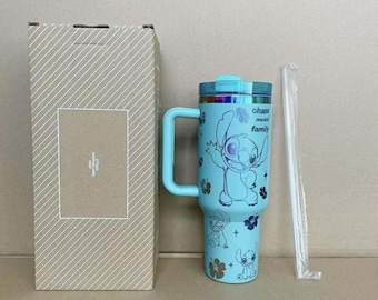Stanley Tumbler Special Gift Custom Lilo & Stitch Stanley Tumbler 40oz Laser Engraved Water Bottle Aqua colour