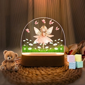 Personalised Fairy flowers  Night Light |Custom Name | birthday gift | Kid nursery room| table lamp|Wooden light