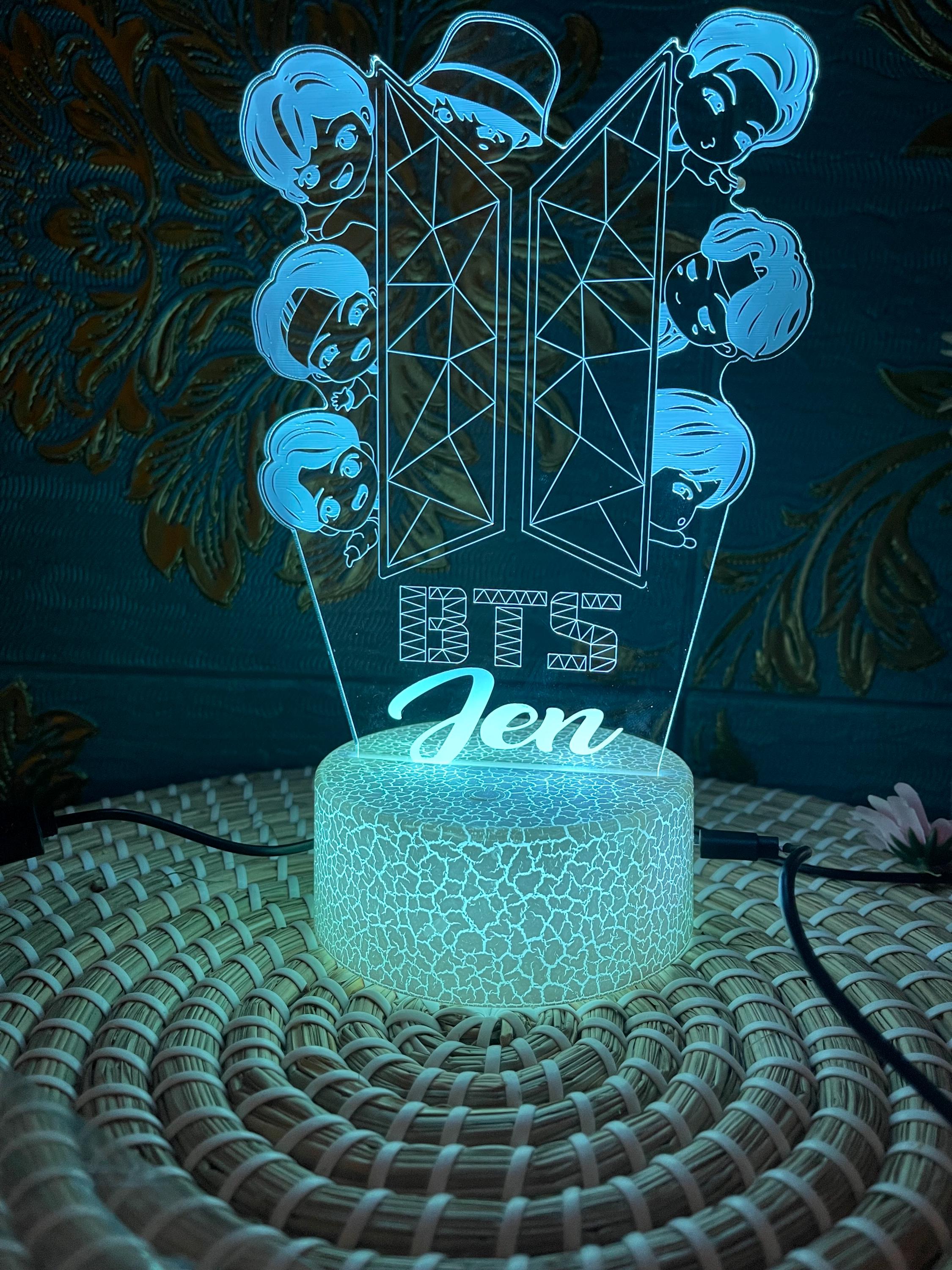 Personalized BTS 3D Night Light | 16 Color Remote, Kpop Music Lamp
