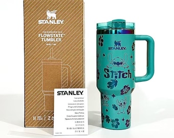Stanley Tumbler Special Gift Custom Lilo & Stitch Stanley Tumbler 40oz Laser Engraved Water Bottle Aqua colour