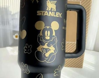 Stanley Tumbler Special Gift Custom Mickey Mouse Stanley Tumbler 40oz Laser Engraved Water Bottle Black