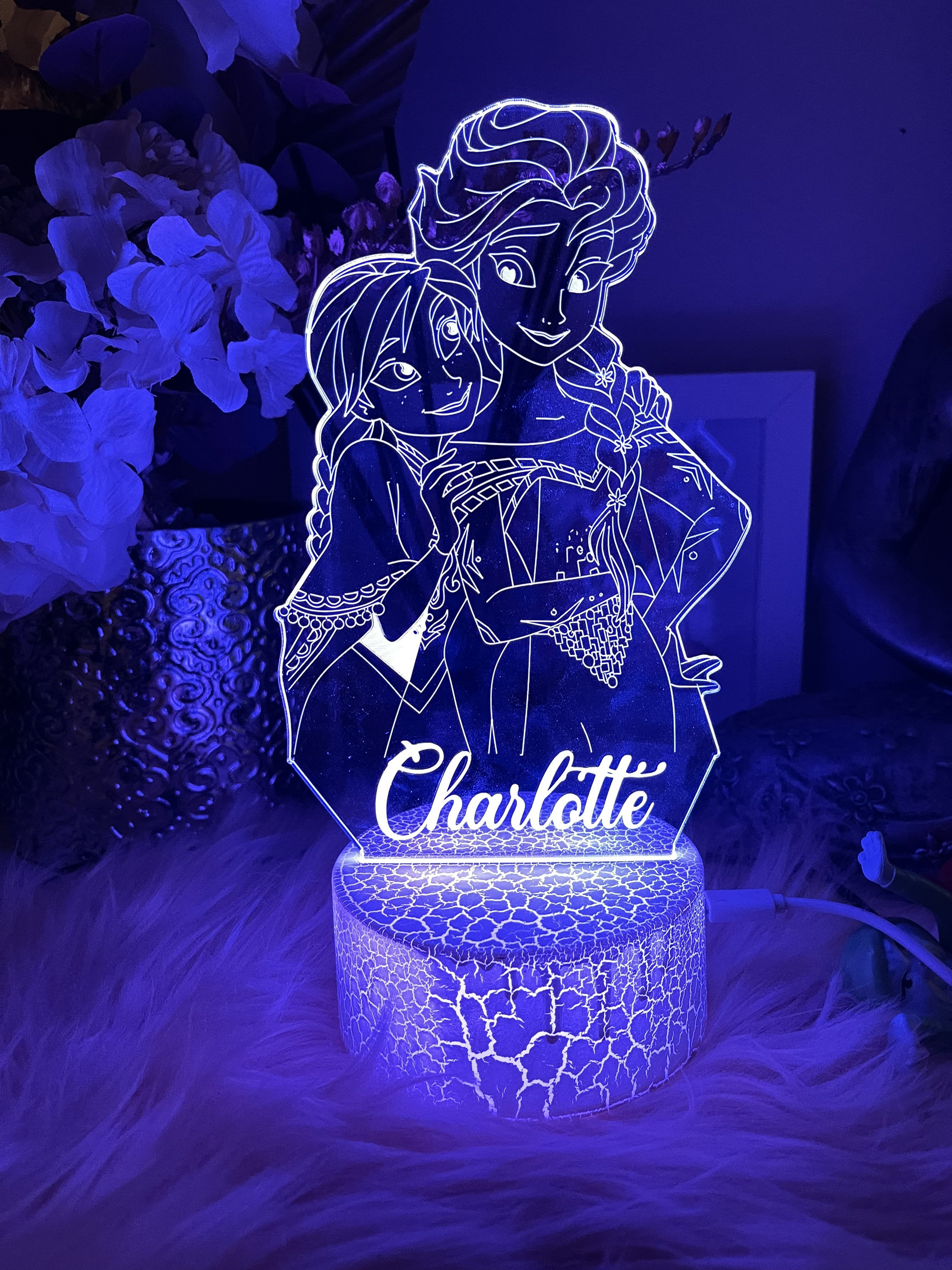 Lampe led 3D Anna et Elsa, La Reine des neiges, veilleuse, chevet