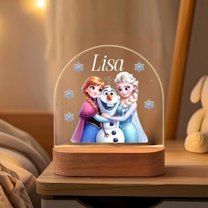 Personalised  Elsa and Anna  Night Light |Custom Name | birthday gift | Kid nursery room| table lamp|Wooden light