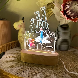 Personalised Elsa Anna  Night Light |Custom Name | birthday gift | Kid nursery room| table lamp|Wooden light| Frozen Lamp