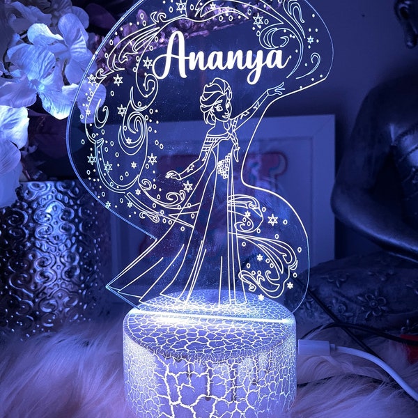 Personalised Elsa Frozen  |Table Lamp|16 Colours Remote|Birthday Gift|Kid room decoration Unique gift|Night Light |Customization Led light