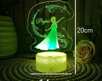 Lampada Notturna 3D Principessa Con 16 Colori E Telecomando - Luce LED Per Bambini