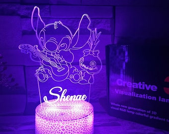 Personalised Lilo stitch  |Table Lamp|16 Colours Remote|Birthday Gift|Nursery Room Decor| Unique Gift