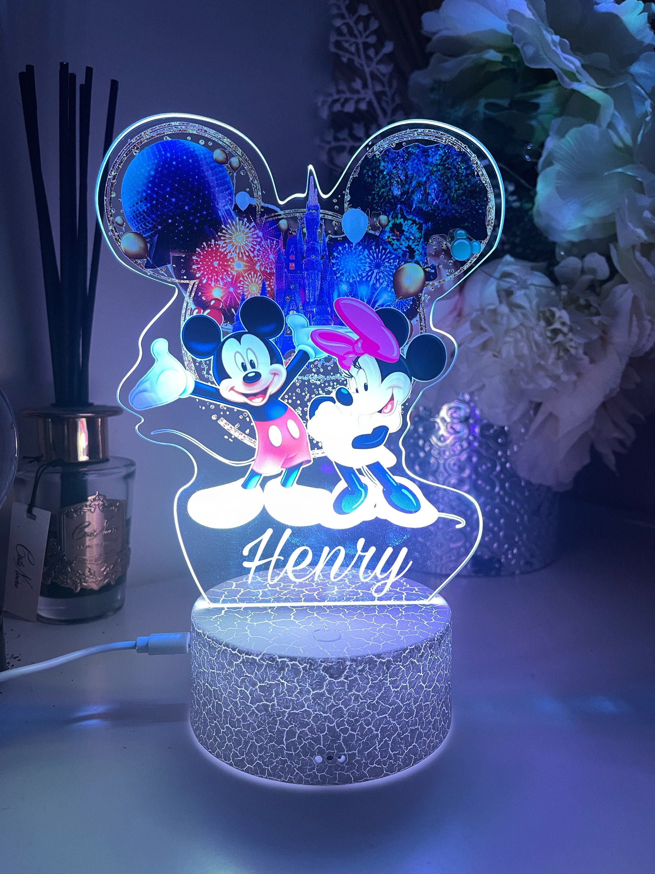 Mickey & Minnie Mouse 3D LED Night Light – 16 Colors, Remote, Dimmable, Kids Room Decor