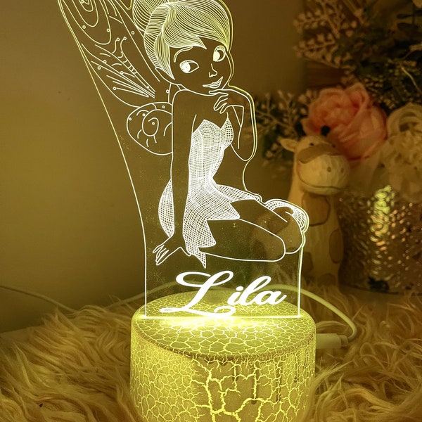 Personalised Tinker Bell Fairy |Table Lamp|16 Colours Remote|Birthday Gift| fairy |Custom Name| Christmas present|decoration unique gift|