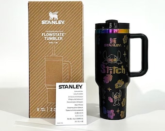 Stanley Tumbler Special Gift Custom Lilo & Stitch Stanley Tumbler 40oz Laser Engraved Water Bottle Black colour