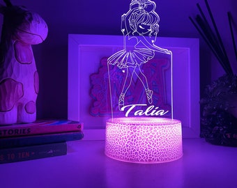 Personalised BALLERINA Dancing Girl  |Table Lamp|16 Colours Remote|Birthday Gift| Nursery decor lamp