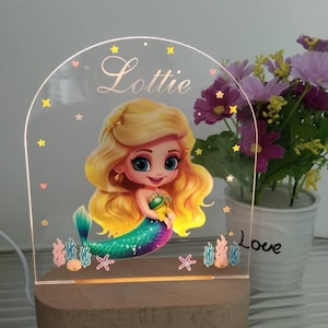Personalised Mermaid with flowers   |Table Lamp| single warm whiteRemote|Birthday Gift| Christmas lamp Decoration Room Lamp