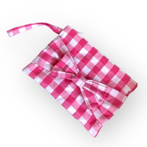Bolso clutch rosa Gingham hecho a mano, bolso estilo playa costera, bolso clutch con cremallera, bolso ecológico, bolso de verano, bolso, bolso de playa, bolso de todos los días