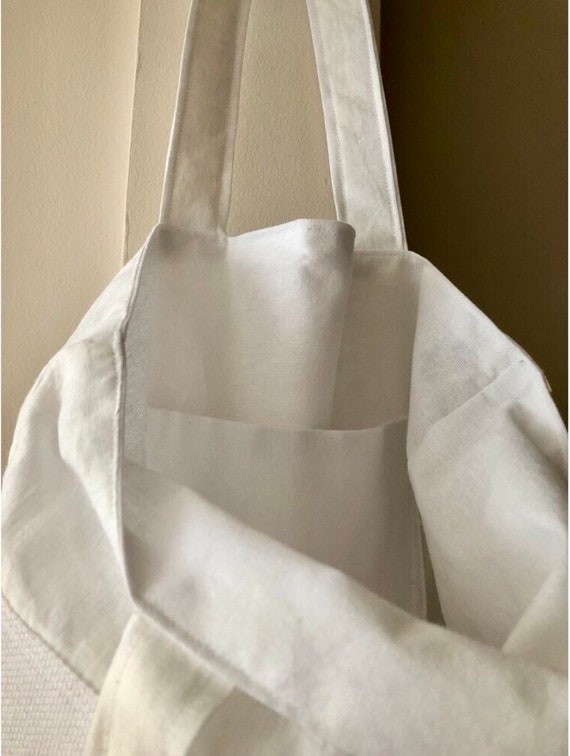 White Linen Bag Embroidered Cross Stitch Design Designer tote bag Daily Bag Eco friendly Bag Washable Bag Handmade gift