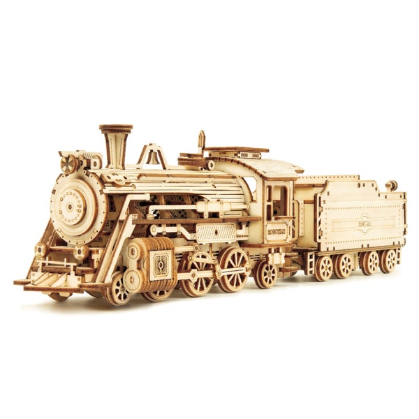 Train, Car, Jeep, Truck 3D Puzzle Moving Steam  Assembly Toy Kit - Perfect Gift for Kids and Adults - Wooden Model Building Blocks