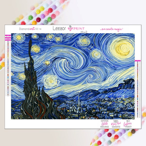 Decoración de pared con pintura de diamante 5D de noche estrellada de Van Gogh