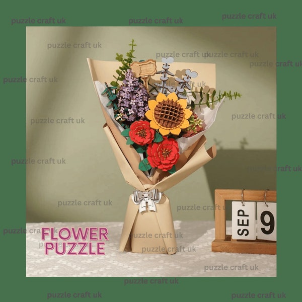 Puzzle de bouquet de fleurs en bois 3D à faire soi-même, beaux cadeaux faits à la main, matériaux écologiques, puzzle en bois 3D pour mère, copines, enfants, décoration.