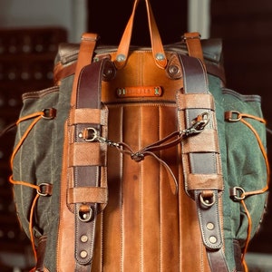 200 USD Discount Bushcraft Design Awards Handmade Leather and Waxed Backpack for Travel Camping military 45 Liter Personalization Etsy