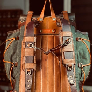 200 USD Discount | Bushcraft Design Awards | Handmade Leather and Waxed Backpack for Travel, Camping,Military | 45 Liter | Personalization