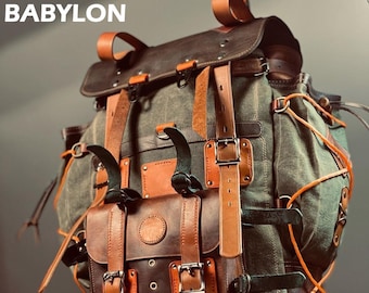 Handmade Daypack using as Travel Backpack Hiking Backpack Laptop Backpack,  Leather-Canvas Backpack Made to order, Unlimited Customization