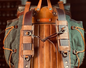 200 USD Discount | Bushcraft Design Awards | Handmade Leather and Waxed Backpack for Travel, Camping,Military | 45 Liter | Personalization