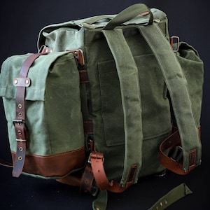 Only 20 Pieces With 2 Colour, Handmade  Waxed Canvas Backpack with leather for Travel, Camping | 50 Liter | Personalization