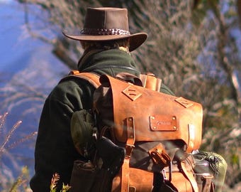 Extra large Camping Backpack with 80L to 30L Size Options,  Handmade,  Leather and Waxed Canvas Backpack, unlimited Personalization