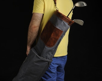 Leather and Waxed Canvas | Golf Bag | Handmade | Tailor Made | Leather Golf Stand  | Leather Golf Bags | Canvas Golf Bag | Custom Golf Bag