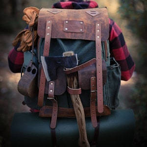 30L to 80L | Black-Brown-Green | Bushcraft Handmade Waxed Canvas Backpack | Daily Use | Bushcraft, Travel, Camping, Hunting, Sports bag