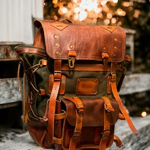 Handmade | Waxed Canvas Backpack | 50 L | Leather Backpack | Daily Use | Bushcraft, Travel, Camping, Hunting, Fishing, Sports bag